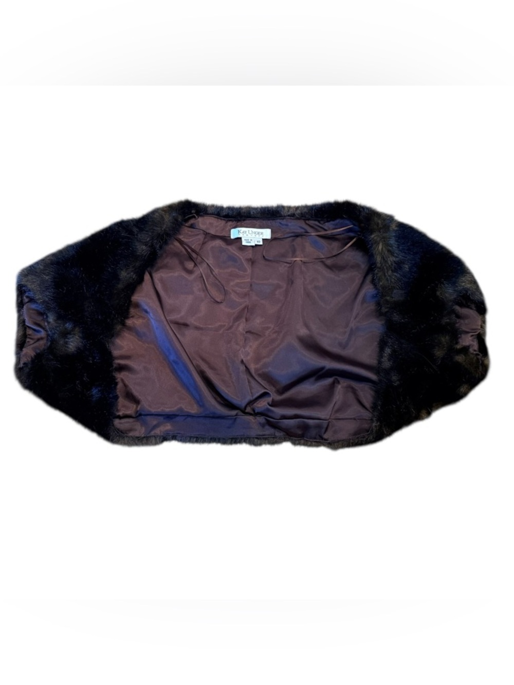 Kay Unger Faux Fur Stole Dark Brown Evening Wrap Satin Lining 10
